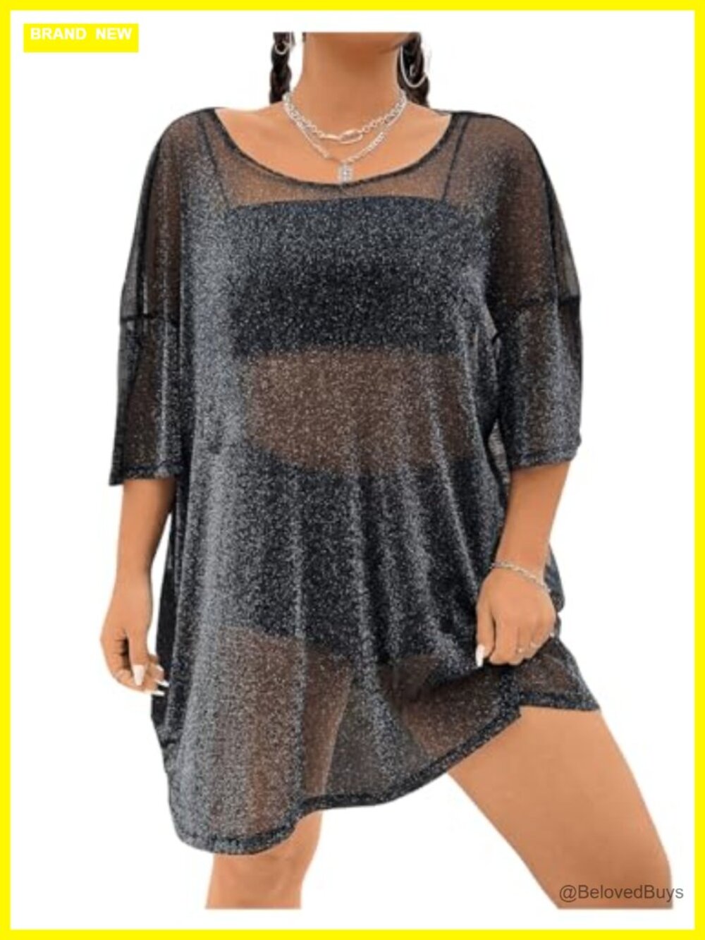 Plus Size Sparkle Mesh Sheer Tee Rave Party Top